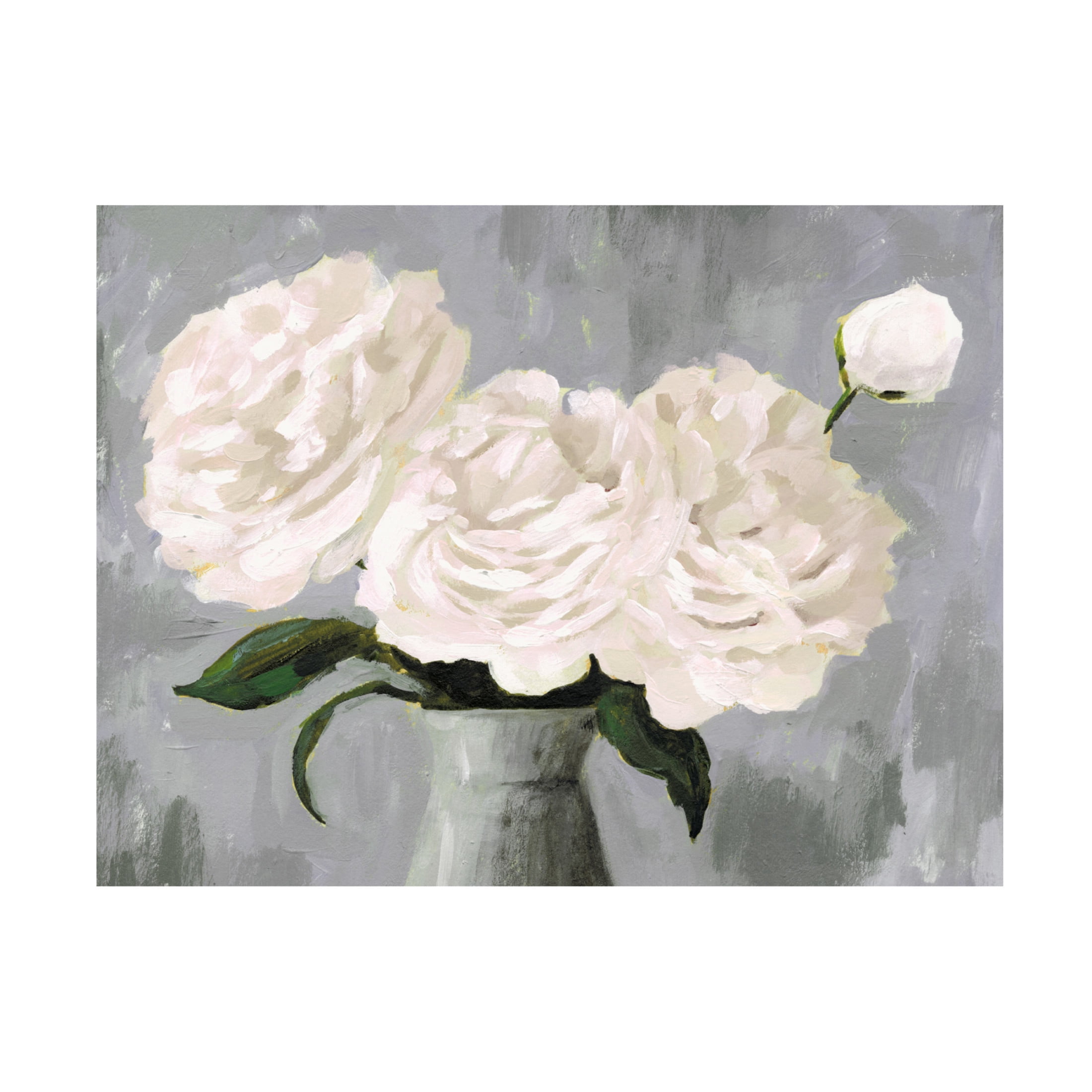 White Blooms in Gray Vase Canvas Art with Wood Frame