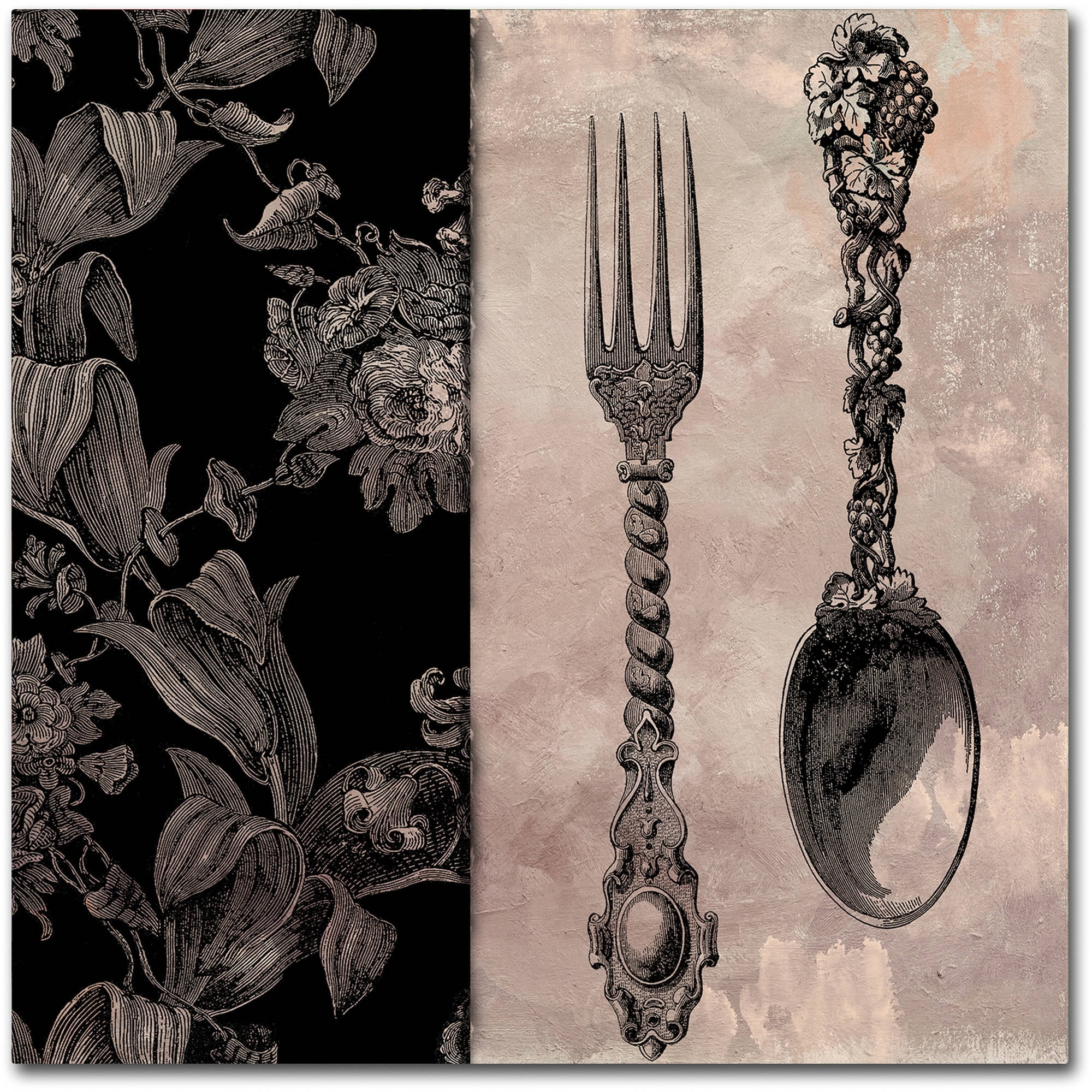 Victorian Table IV Black and Gray Framed Canvas Art