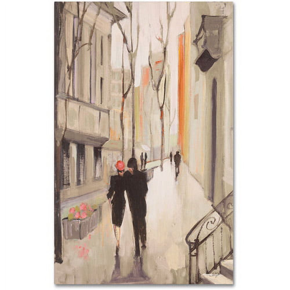 Village Promenade Neutral Framed Landscape Canvas Art