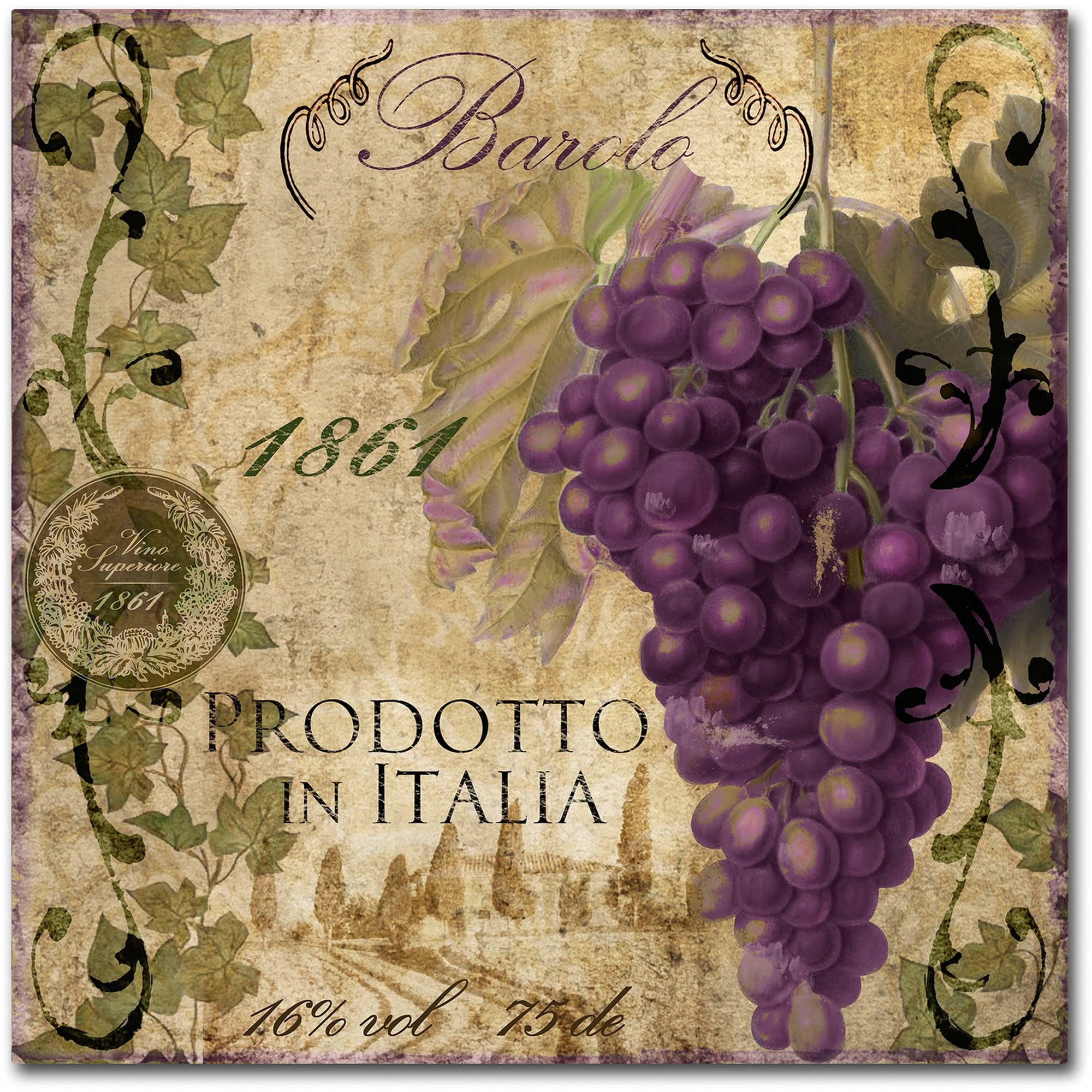 Vintage Italian Wine Label Wrapped Canvas Wall Art