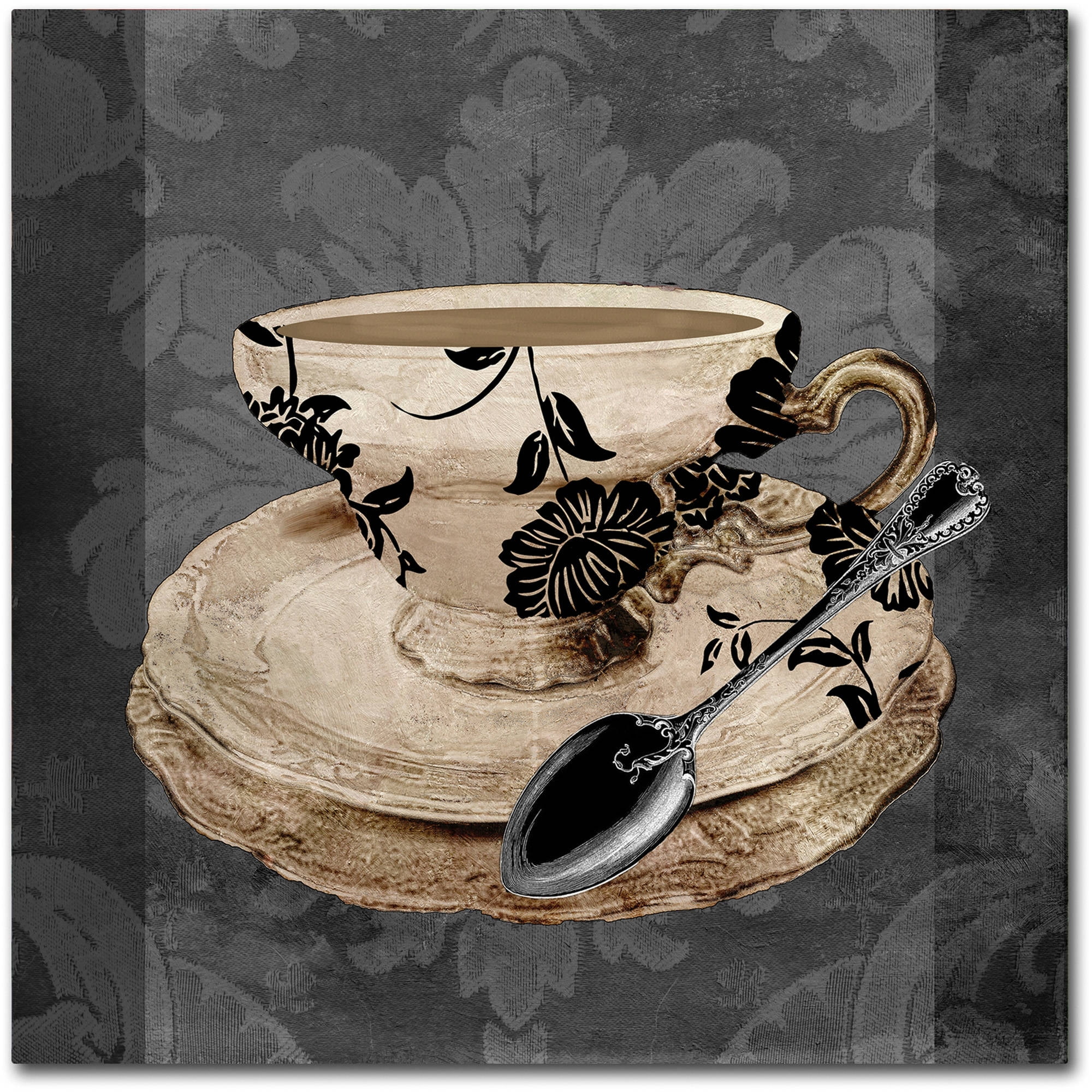 Vintage Cafe Framed Canvas Art with Teacup Design, 18" x 18"