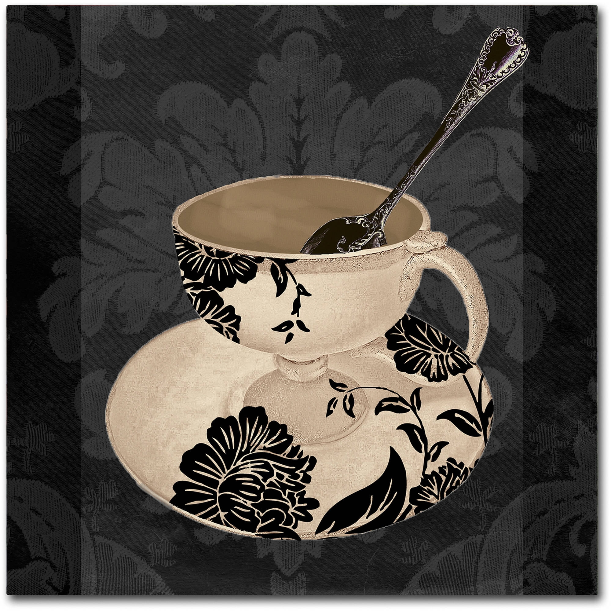 Vintage Cafe II Black and White Floral Canvas Art
