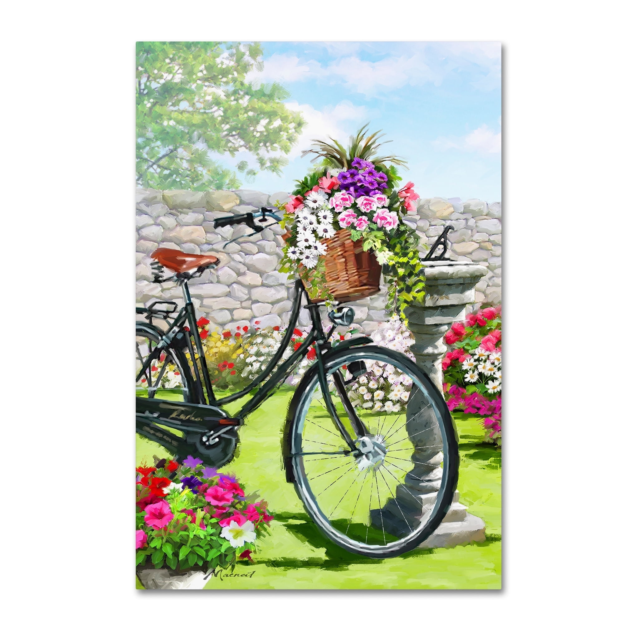 Vintage Bicycle with Flower Basket Canvas Art in Black Frame