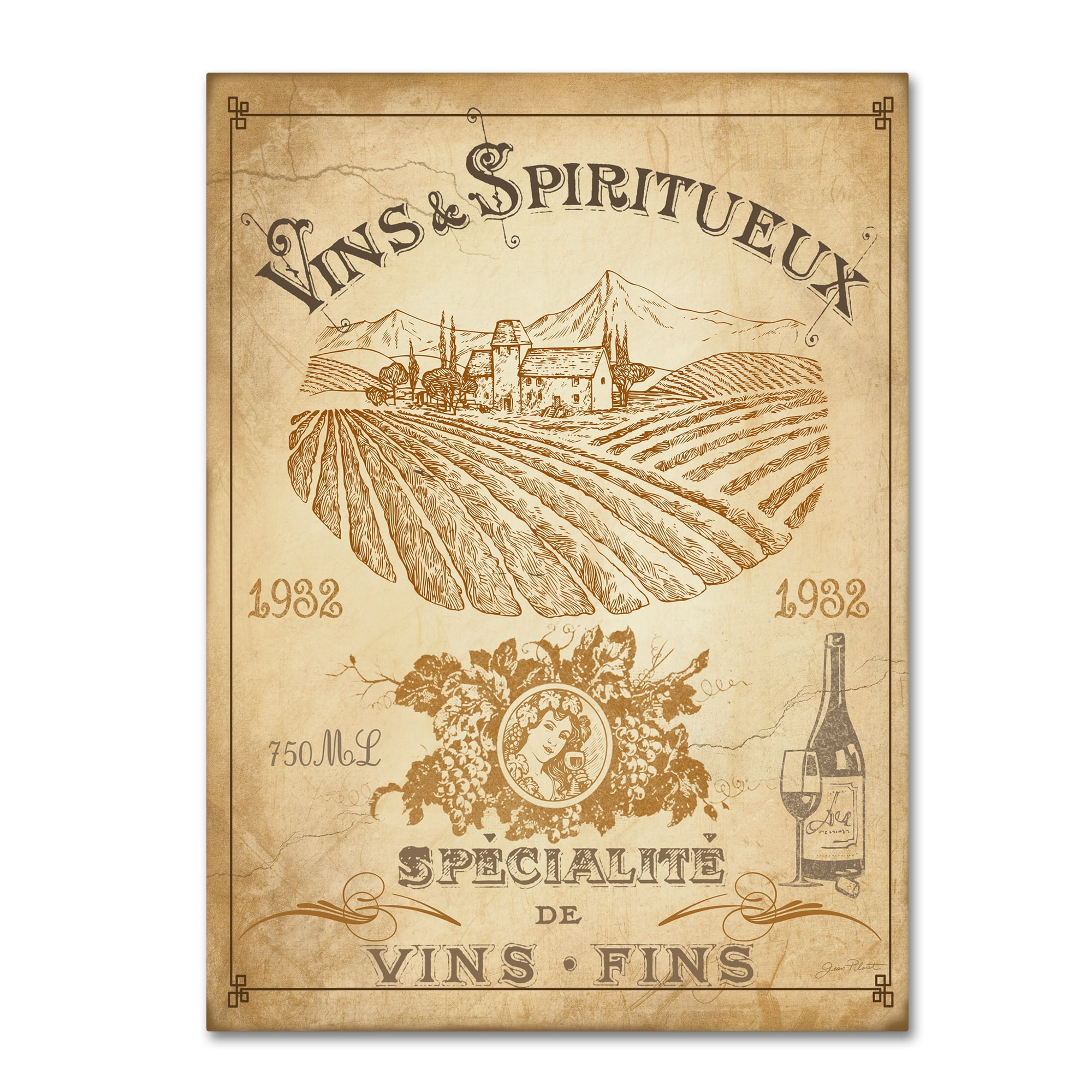 Vintage French Wine Label Landscape Canvas Print