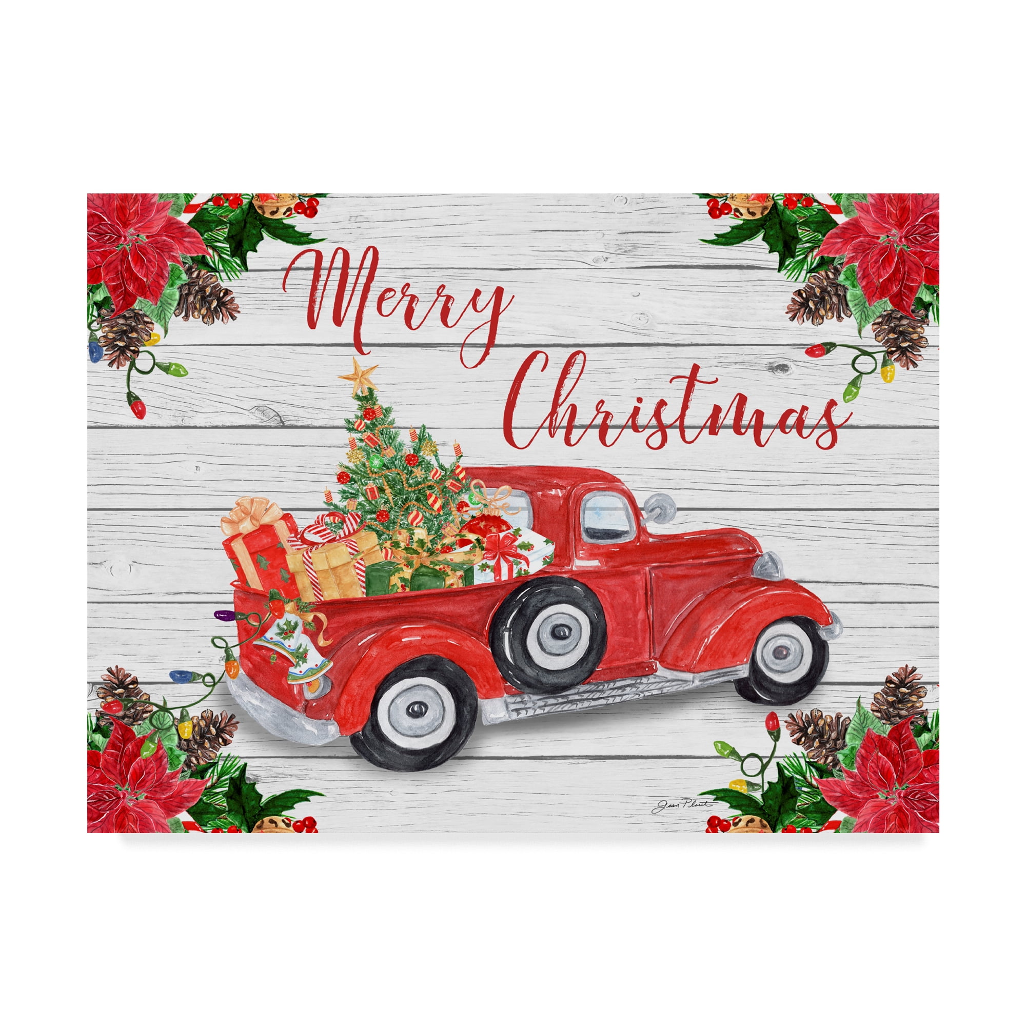 Vintage Red Truck Christmas Canvas Wall Art with Floater Frame