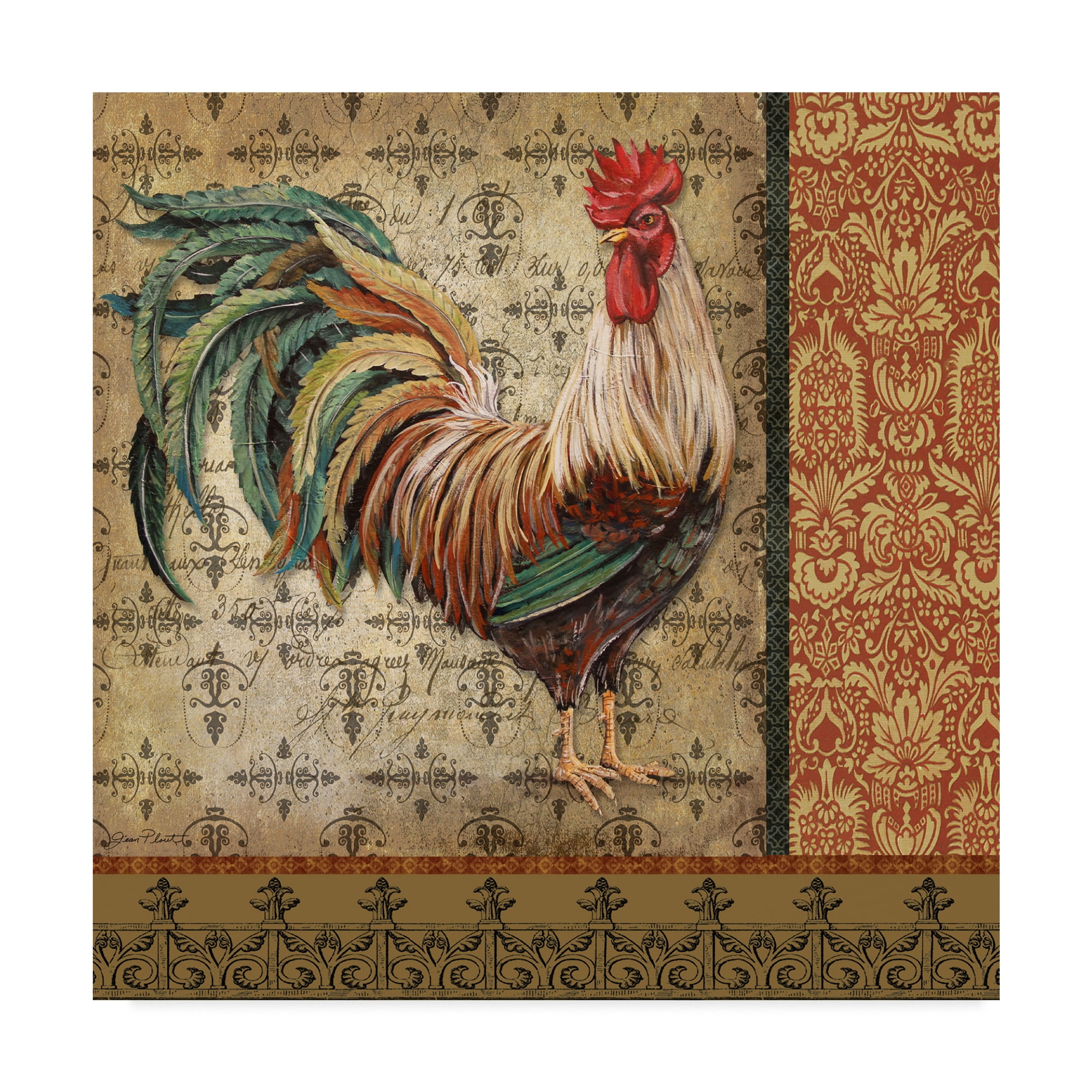Rustic Framed Vintage Rooster Canvas Art, 14 x 14 Inches