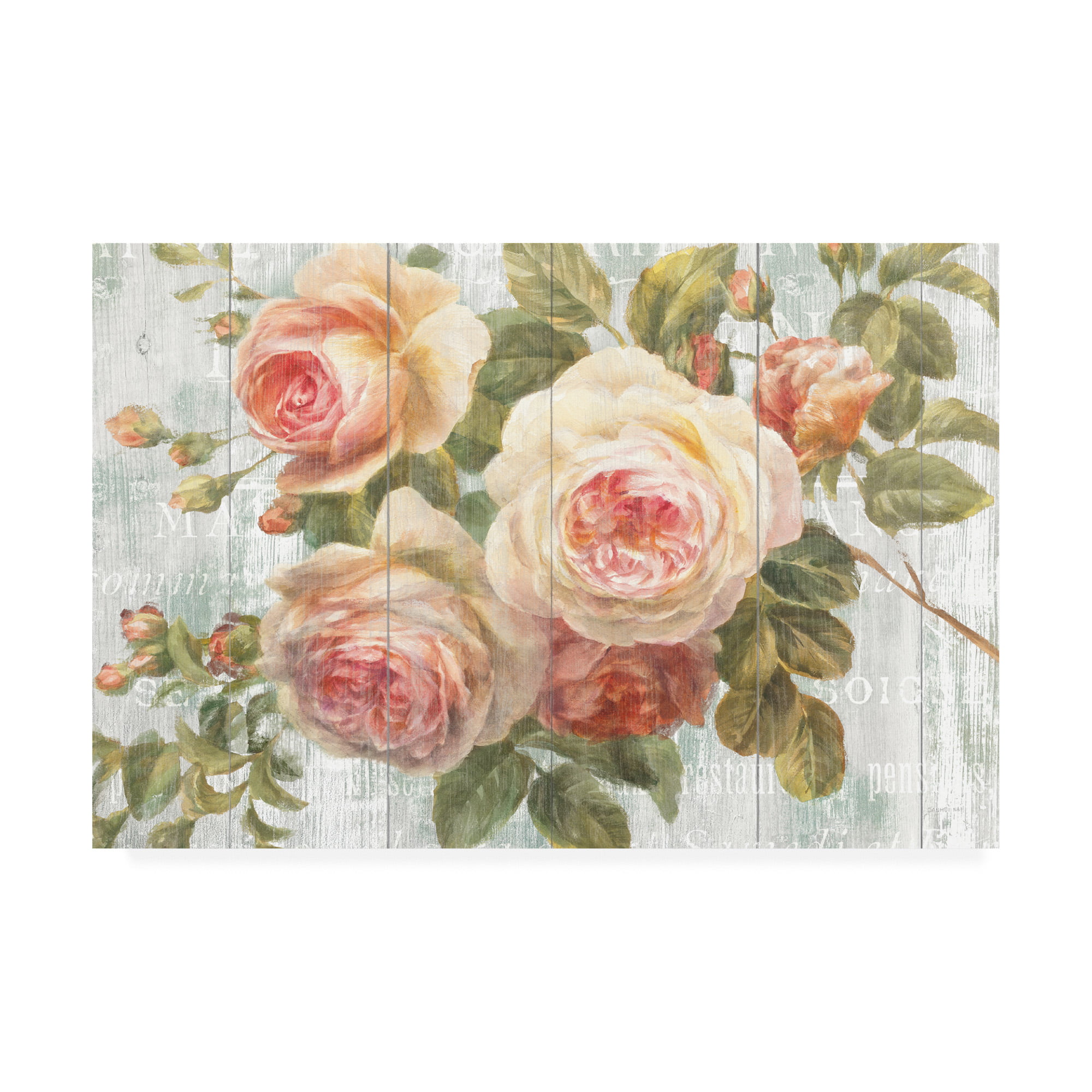 Trademark Fine Art 'Vintage Roses on Driftwood' Canvas Art by Danhui ...