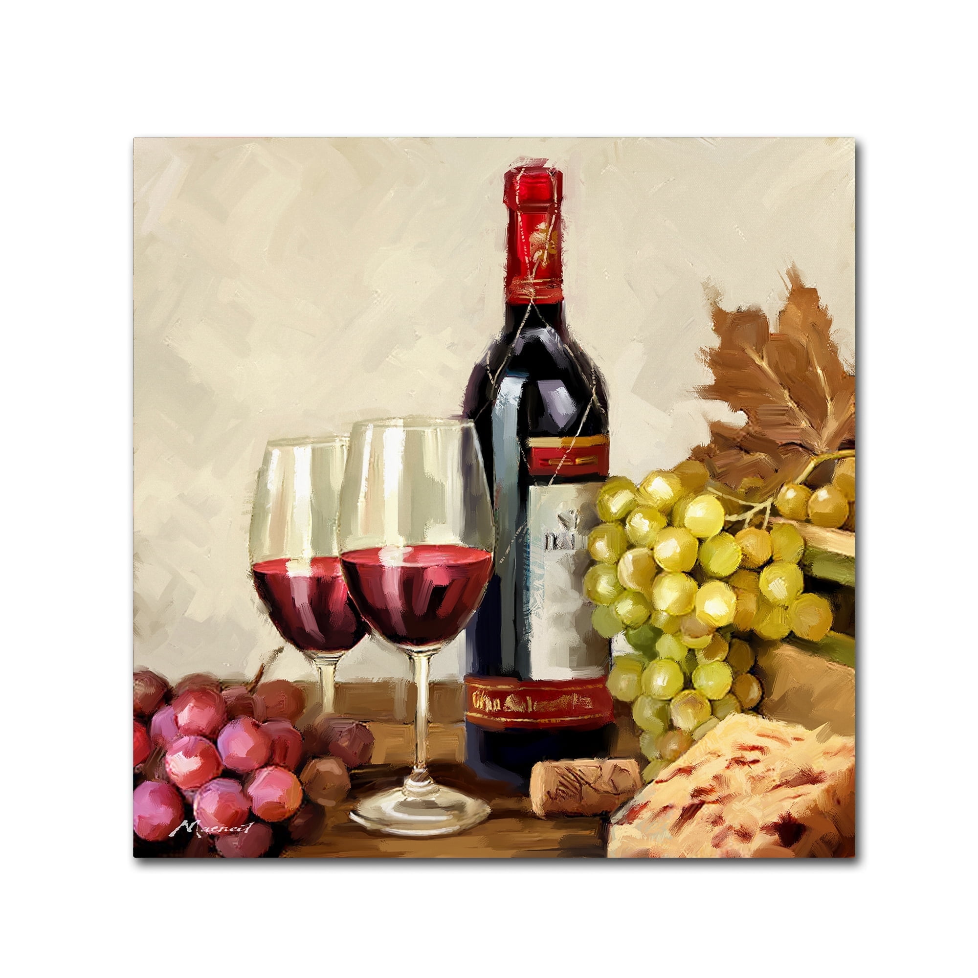 Vintage Wine and Grapes Still Life Gallery-Wrapped Canvas Art