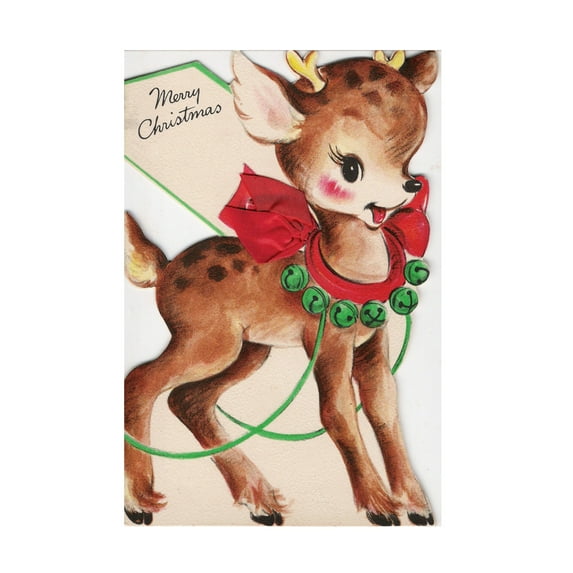 Trademark Fine Art Vintage Apple Collection Vintage Xmas Card Deer Canvas Wall Art - 30x47