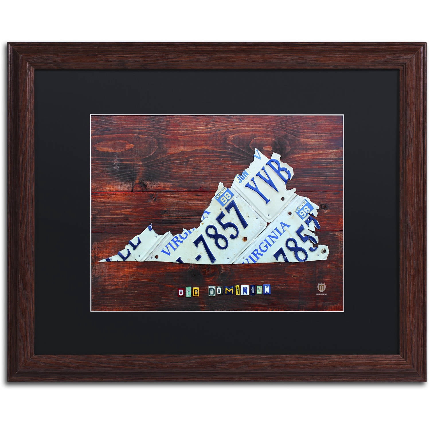 Trademark Fine Art 'Virginia License Plate Map' Canvas Art by Design Turnpike, Black Matte, Wood Frame
