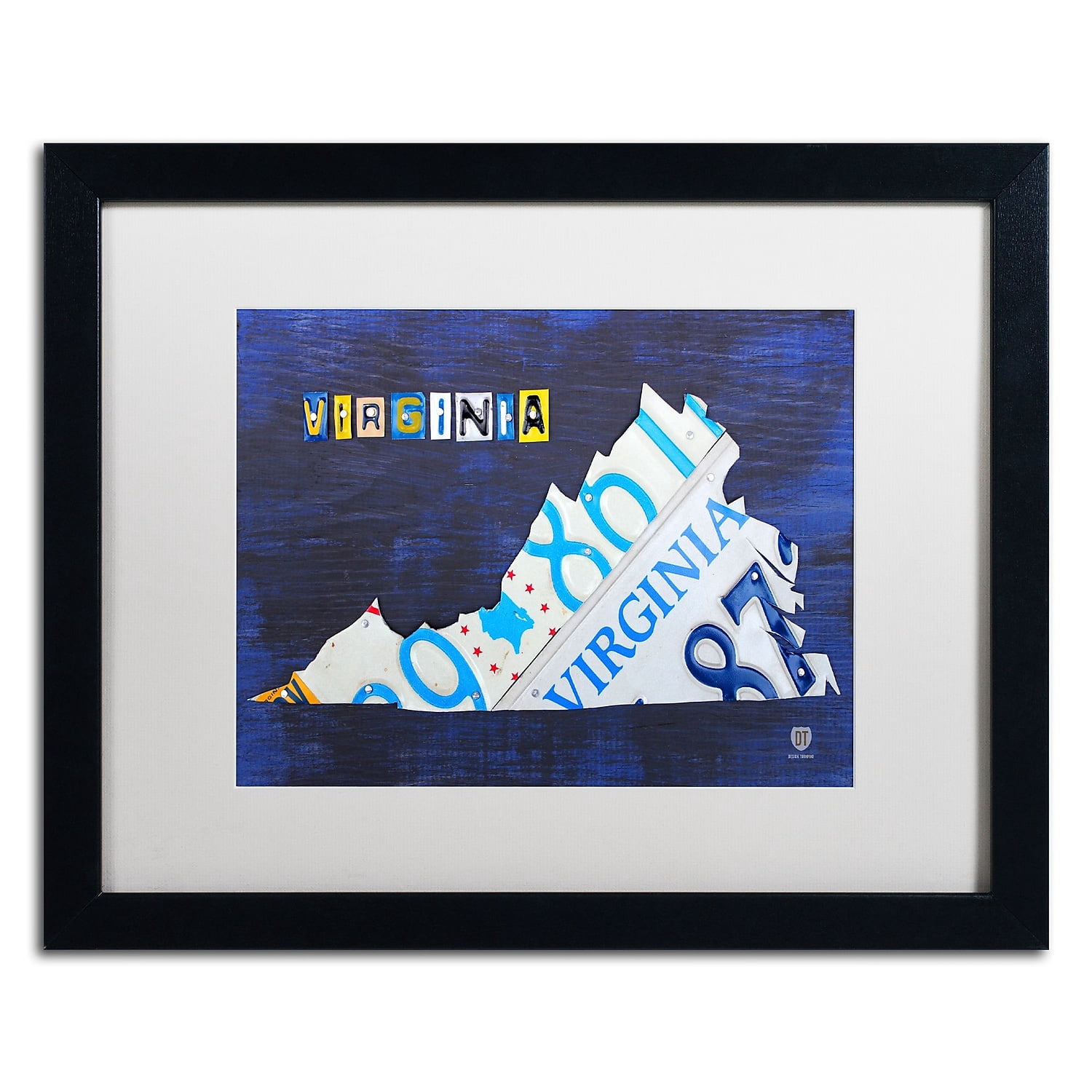 Trademark Fine Art ''Virginia License Plate Map'' by Design Turnpike 16" x 20" White Matted Black