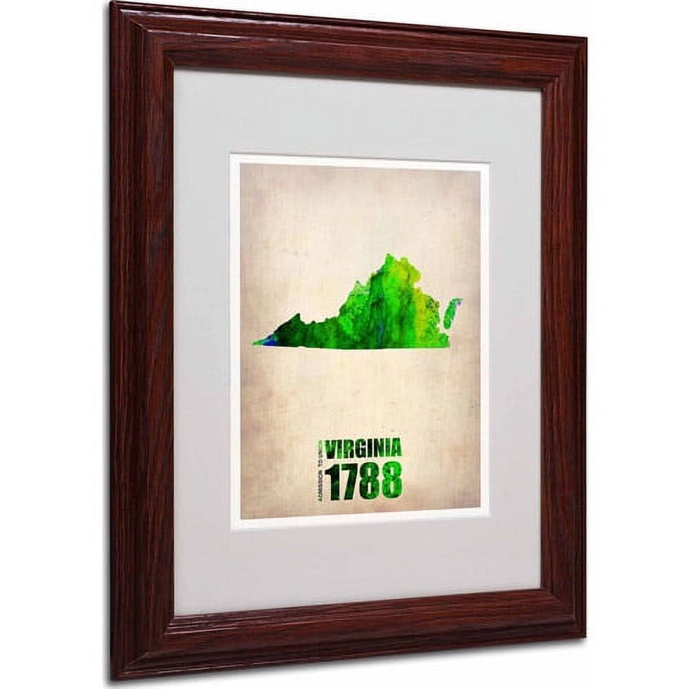 Trademark Fine Art "Virginia Watercolor Map" Matted Framed Art by Naxart, Wood Frame