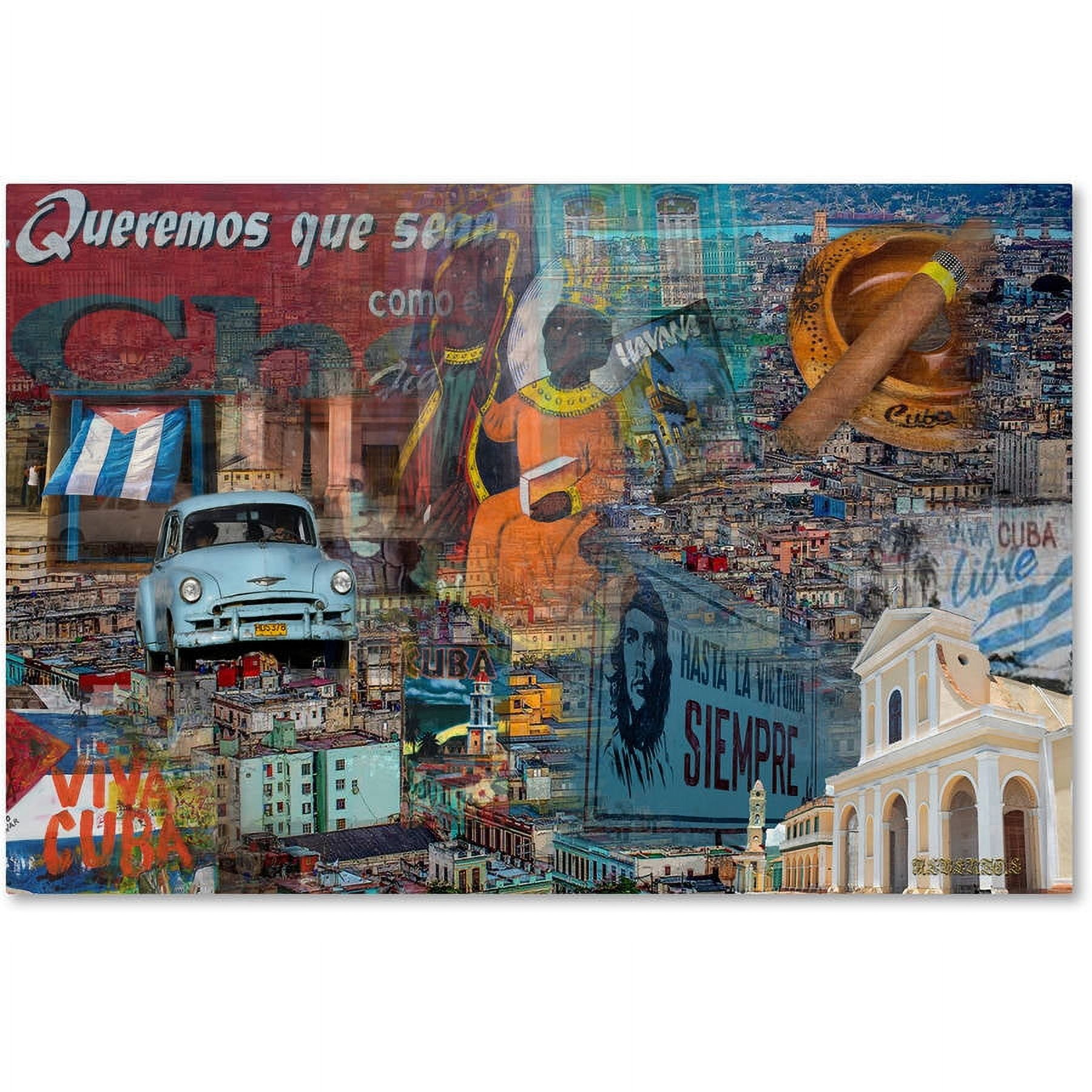 Viva Cuba Blue Car and Che Landscape Canvas Art