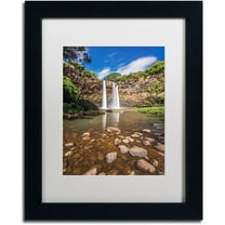 Trademark Fine Art 'Wailua Falls' Canvas Art by Pierre Leclerc, White Matte, Black Frame