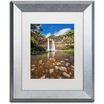 Trademark Fine Art 'Wailua Falls' Canvas Art by Pierre Leclerc, White Matte, Silver Frame