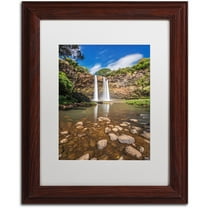 Trademark Fine Art 'Wailua Falls' Canvas Art by Pierre Leclerc, White Matte, Wood Frame