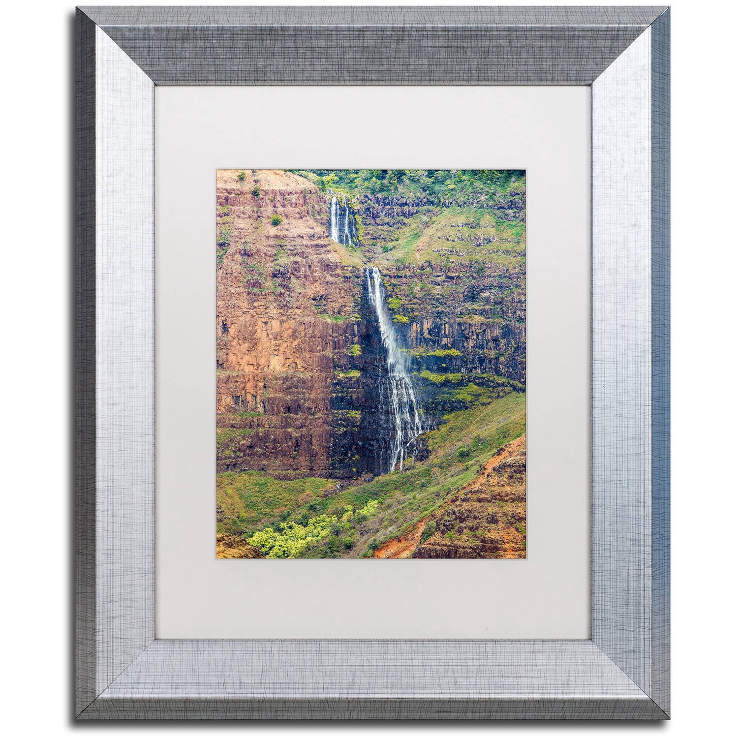 Trademark Fine Art 'Waipoo Falls' Canvas Art by Pierre Leclerc, White Matte, Silver Frame
