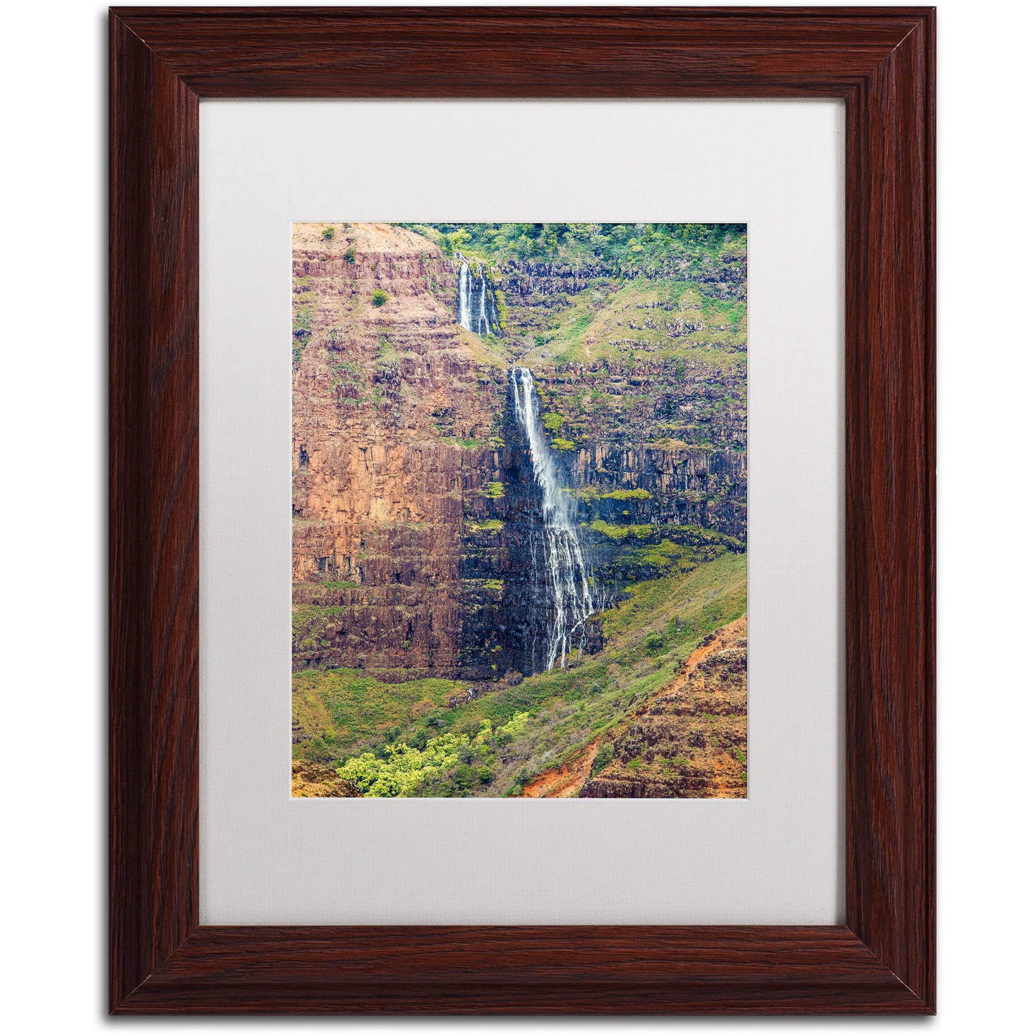 Trademark Fine Art 'Waipoo Falls' Canvas Art by Pierre Leclerc, White Matte, Wood Frame