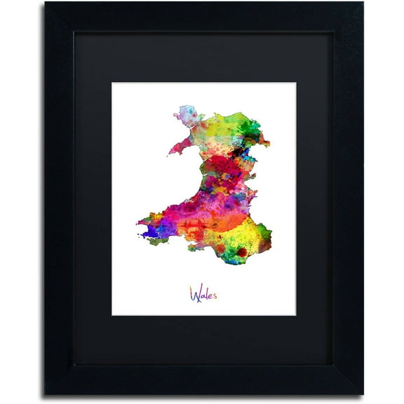 Trademark Fine Art "Wales Watercolor Map" Canvas Art by Michael Tompsett Black Matte, Black Frame