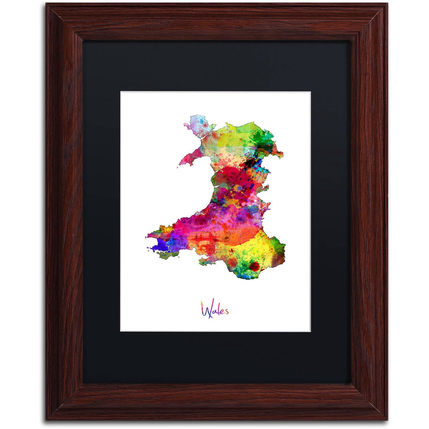 Trademark Fine Art "Wales Watercolor Map" Canvas Art by Michael Tompsett Black Matte, Wood Frame
