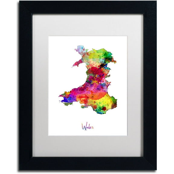 Trademark Fine Art "Wales Watercolor Map" Canvas Art by Michael Tompsett White Matte, Black Frame