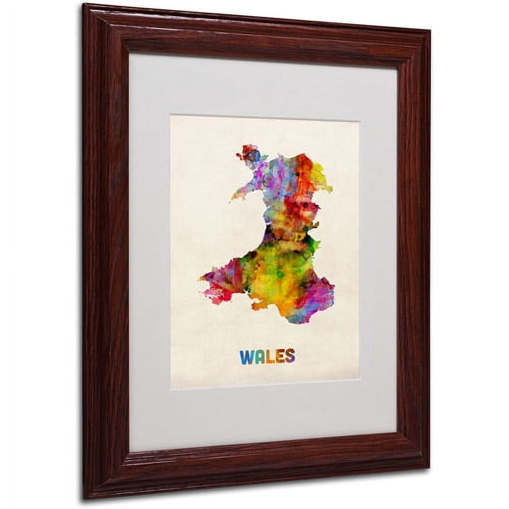 Trademark Fine Art "Wales Watercolor Map" by Michael Tompsett, Wood Frame