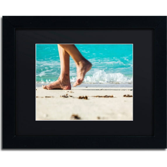 Trademark Fine Art "Walking The Beach" Canvas Art by Yale Gurney, Black Matte, Black Frame