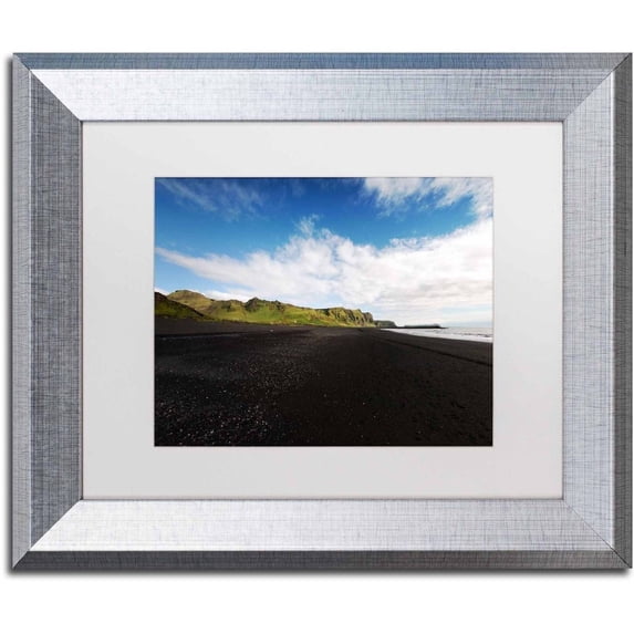 Trademark Fine Art 'Walking on the Black Beach' Canvas Art by Philippe Sainte-Laudy, White Matte, Silver Frame
