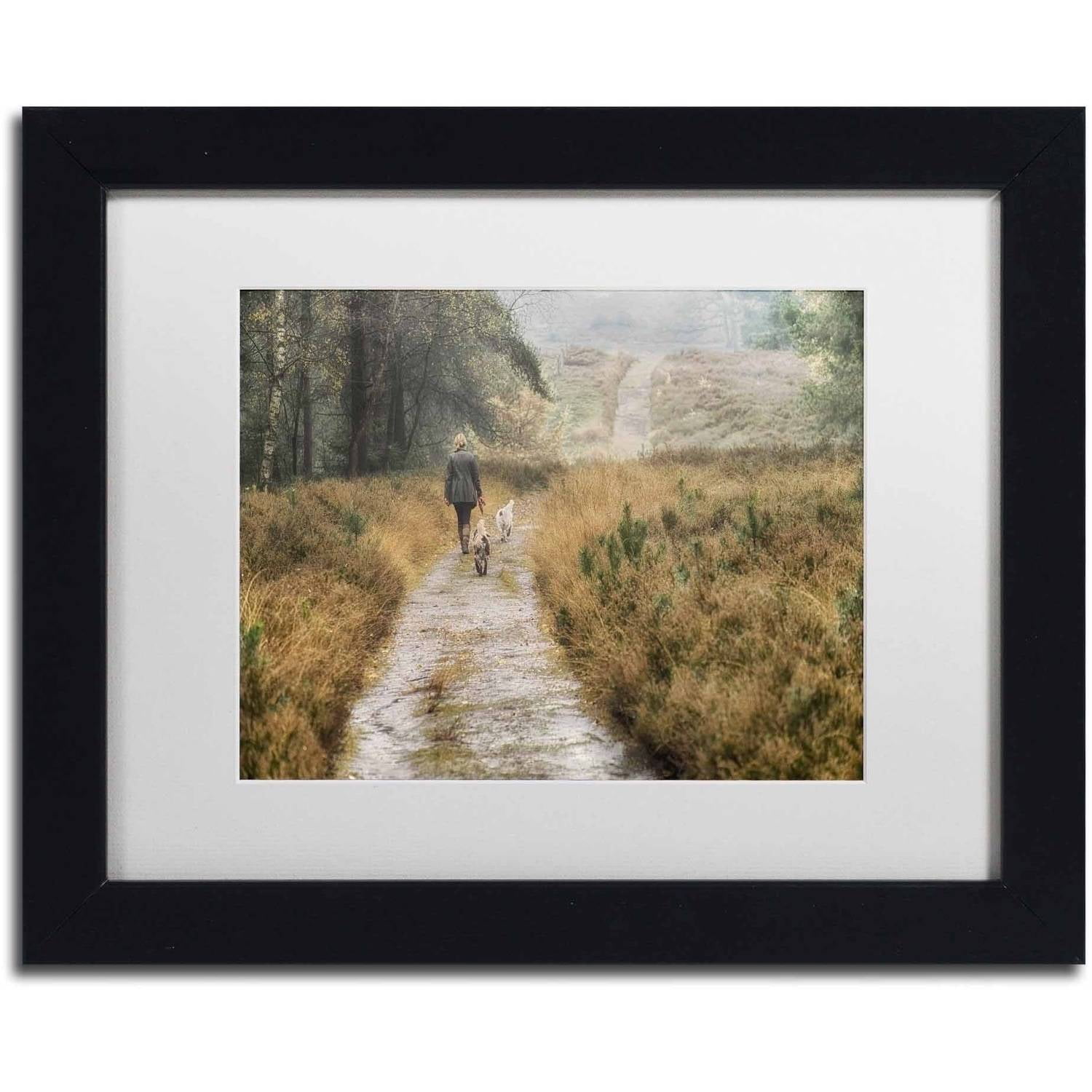 Trademark Fine Art 'Walking the Dogs' Canvas Art by Cora Niele, White Matte, Black Frame