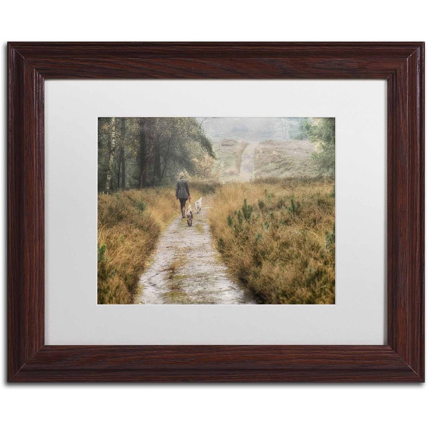 Trademark Fine Art 'Walking the Dogs' Canvas Art by Cora Niele, White Matte, Wood Frame