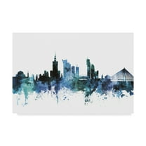 Trademark Fine Art 'Warsaw Poland Blue Teal Skyline' Canvas Art by Michael Tompsett