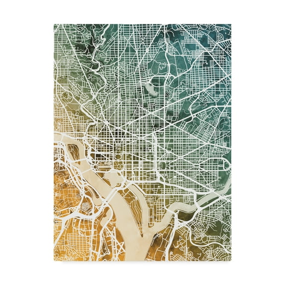 Trademark Fine Art 'Washington DC City Street Map Teal Orange' Canvas Art by Michael Tompsett