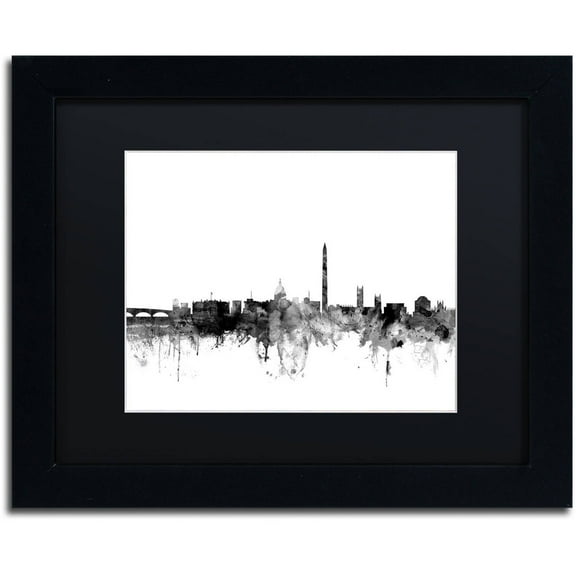 Trademark Fine Art "Washington DC Skyline B&W" Canvas Art by Michael Tompsett, Black Matte, Black Frame