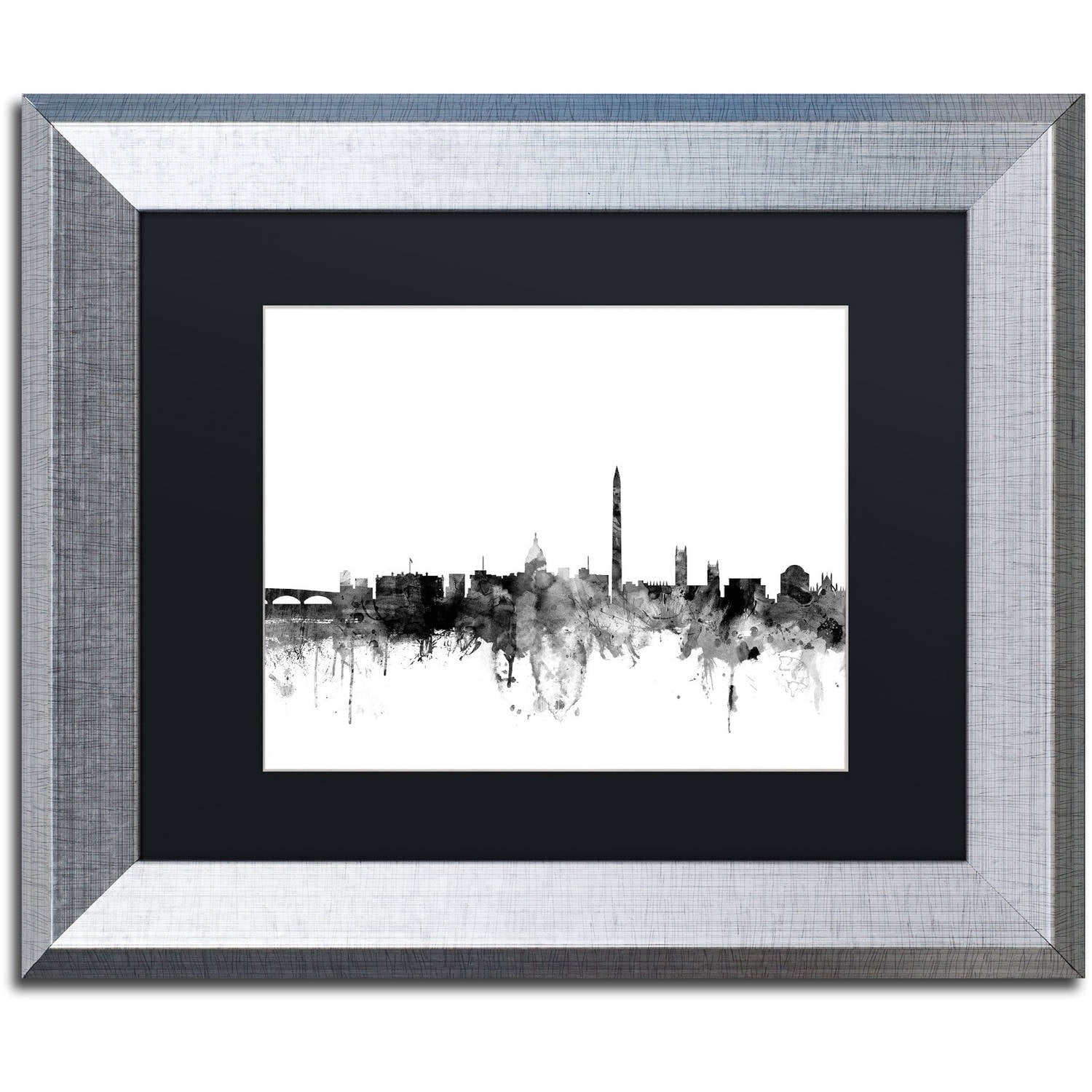 Trademark Fine Art "Washington DC Skyline B&W" Canvas Art by Michael Tompsett, Black Matte, Silver Frame