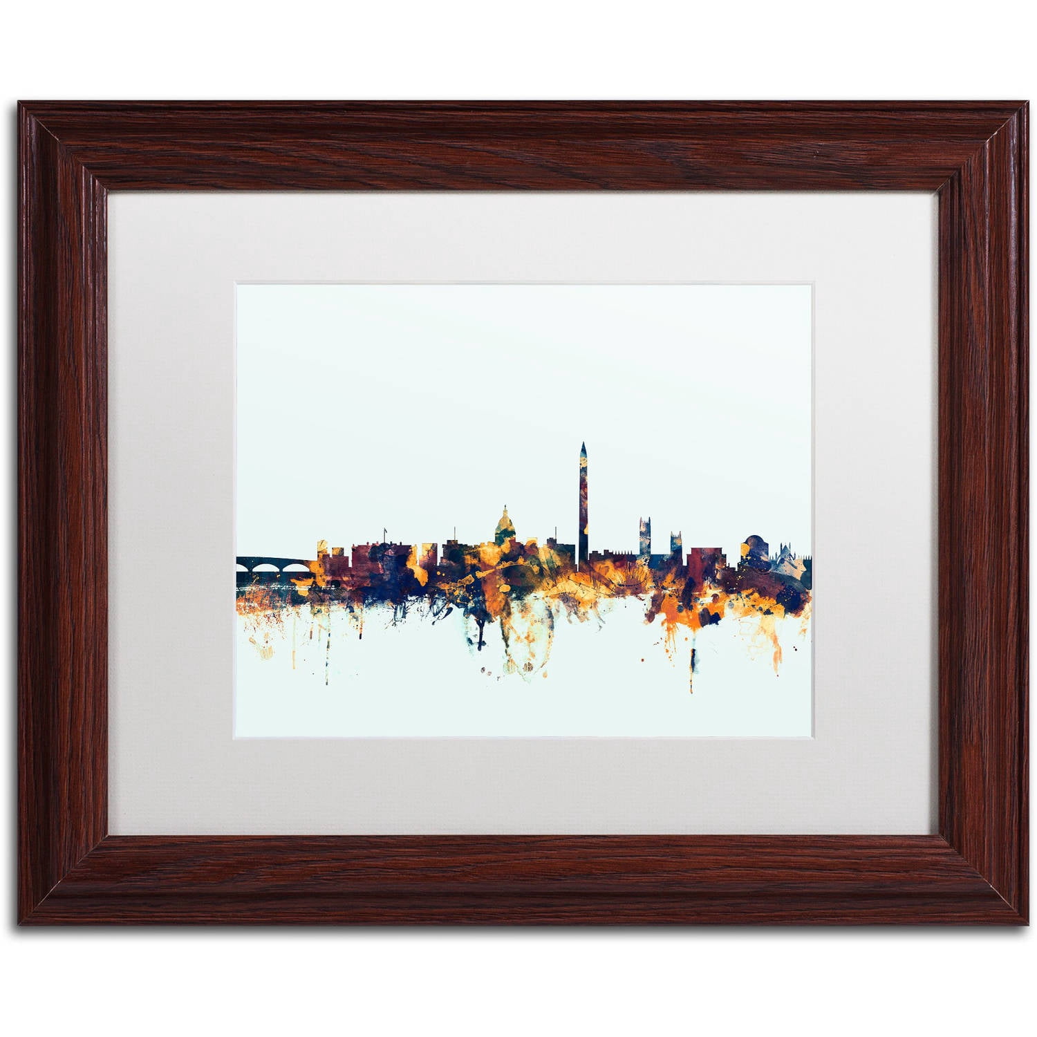 Trademark Fine Art "Washington DC Skyline Blue" Canvas Art by Michael Tompsett, White Matte, Wood Frame