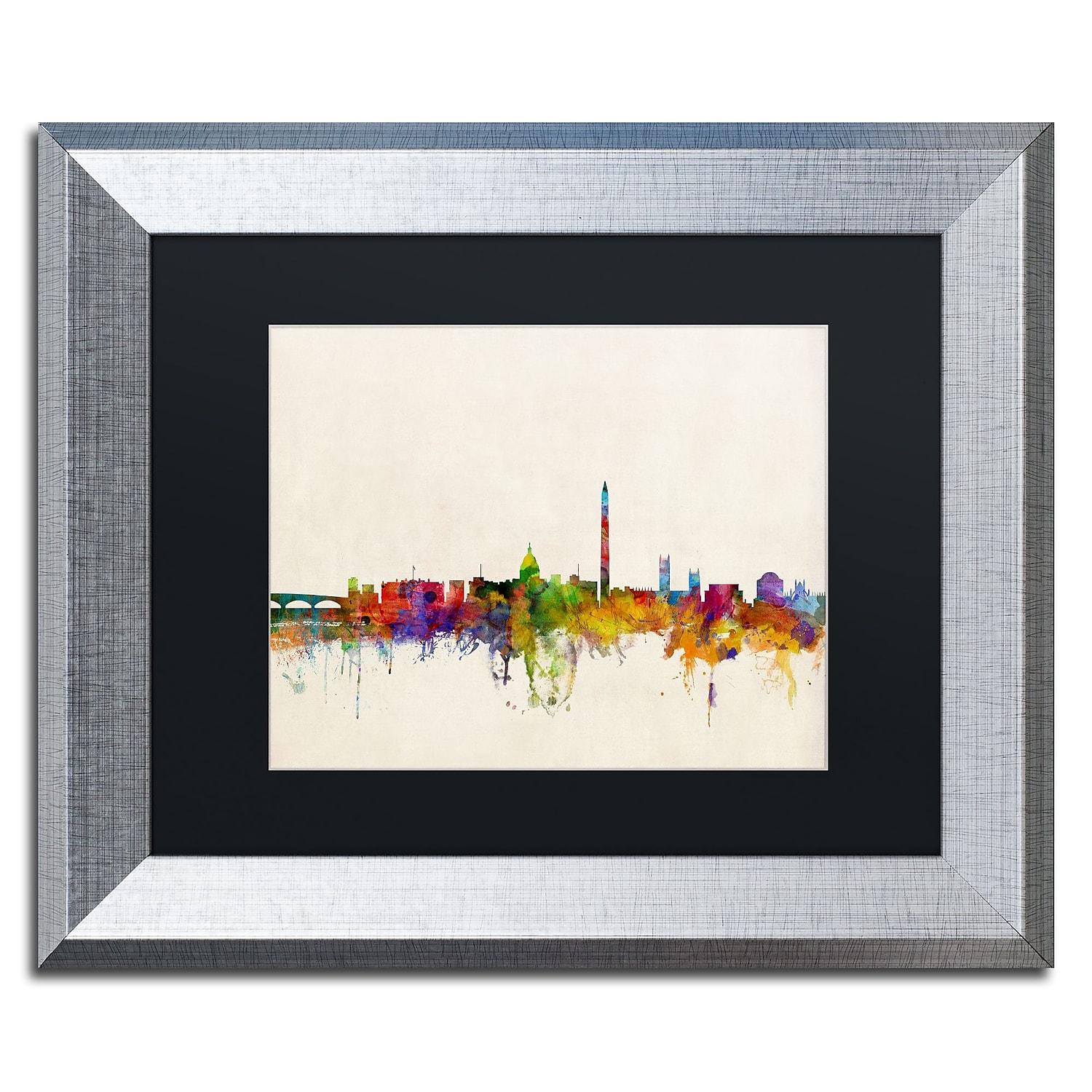 Trademark Fine Art "Washington DC Skyline" Canvas Art by Michael Tompsett Black Matte, Silver Frame