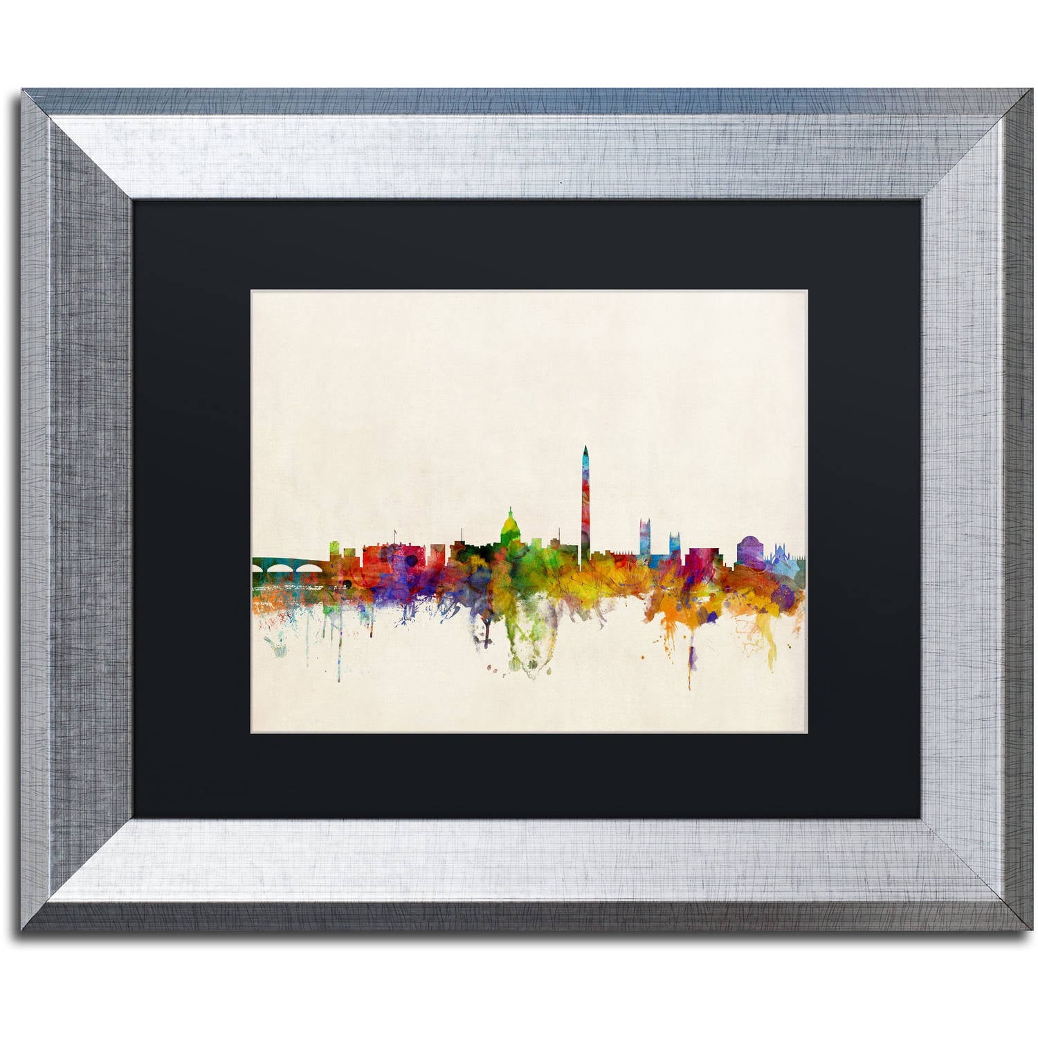 Trademark Fine Art "Washington DC Skyline" Canvas Art by Michael Tompsett Black Matte, Silver Frame