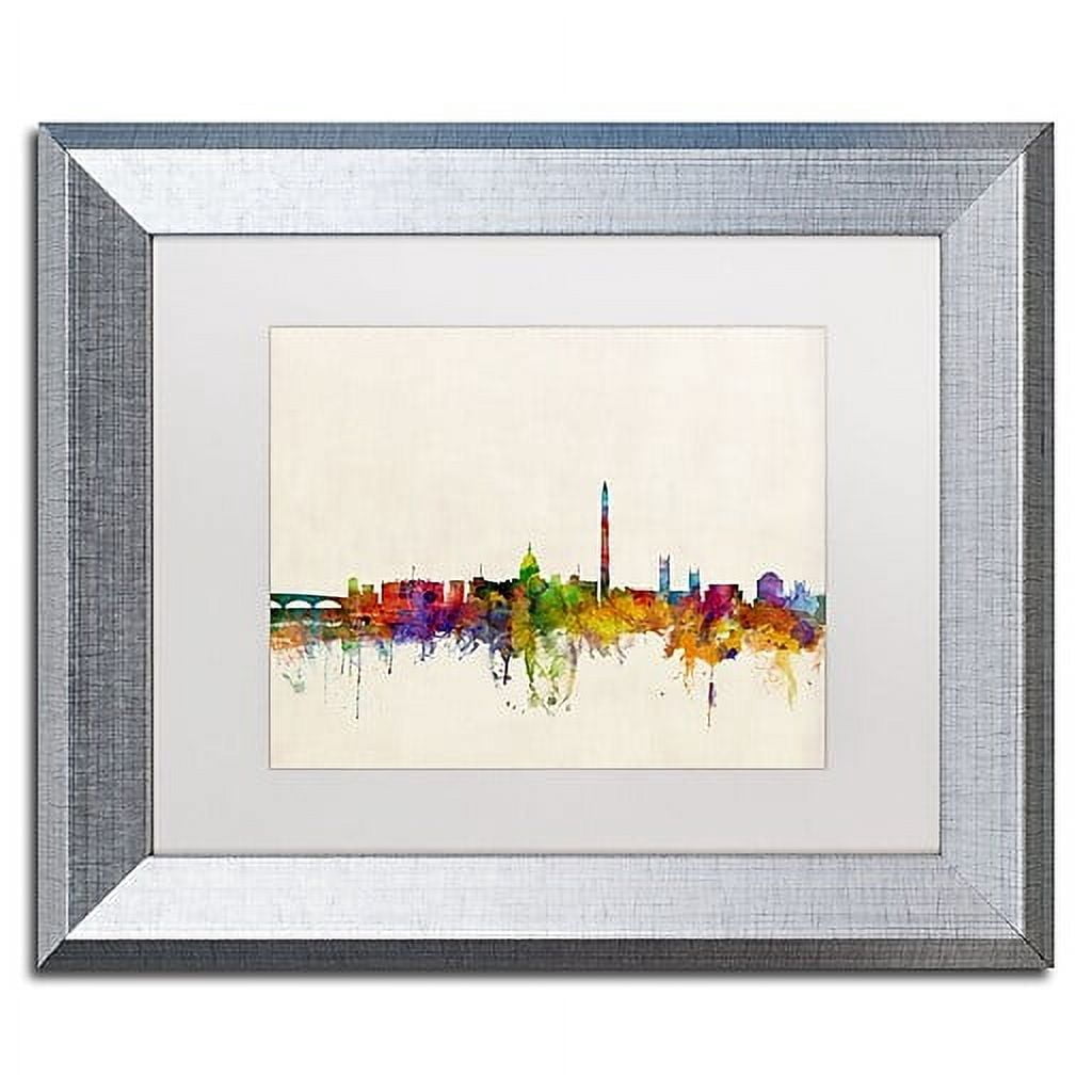Trademark Fine Art "Washington DC Skyline" Canvas Art by Michael Tompsett White Matte, Silver Frame