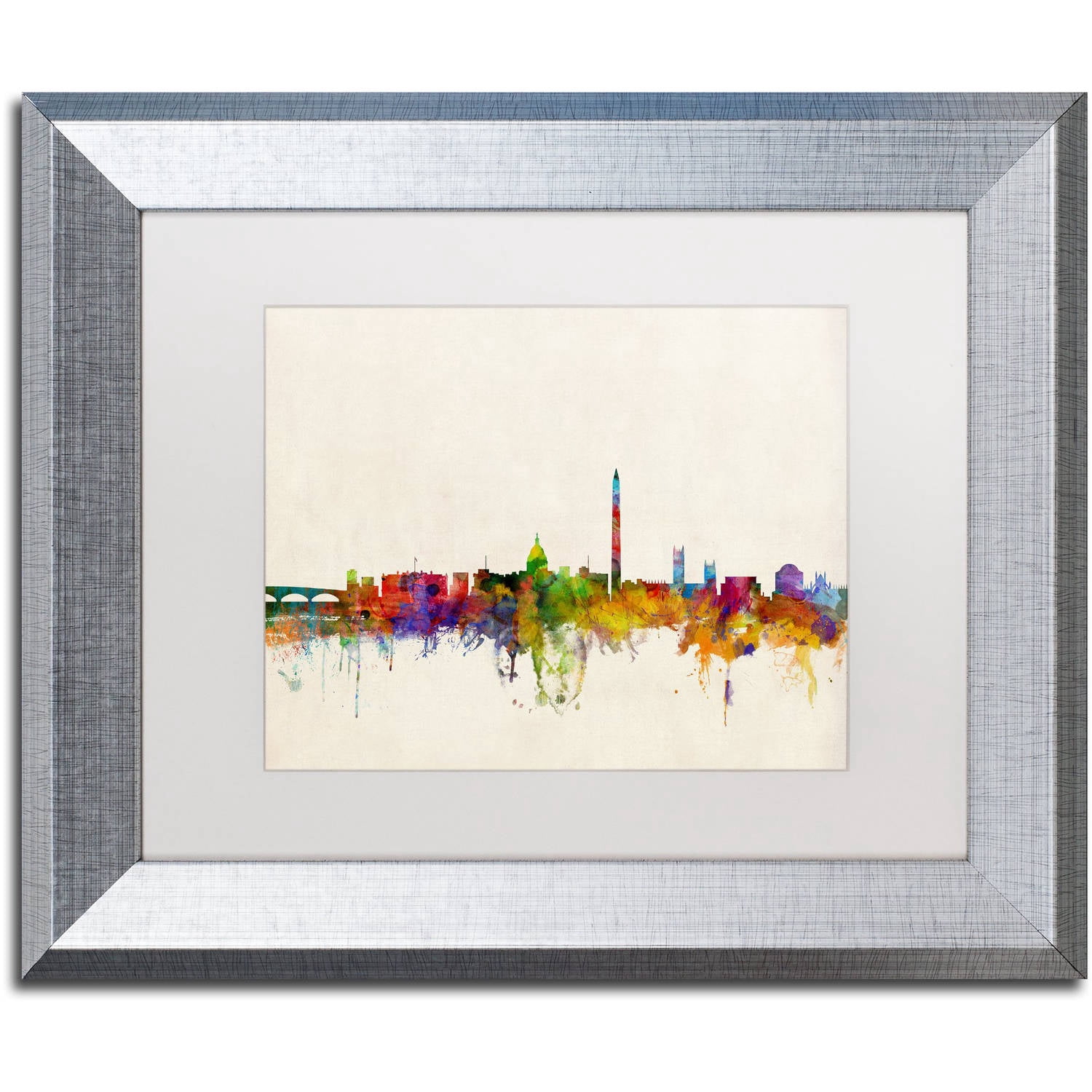 Trademark Fine Art "Washington DC Skyline" Canvas Art by Michael Tompsett White Matte, Silver Frame