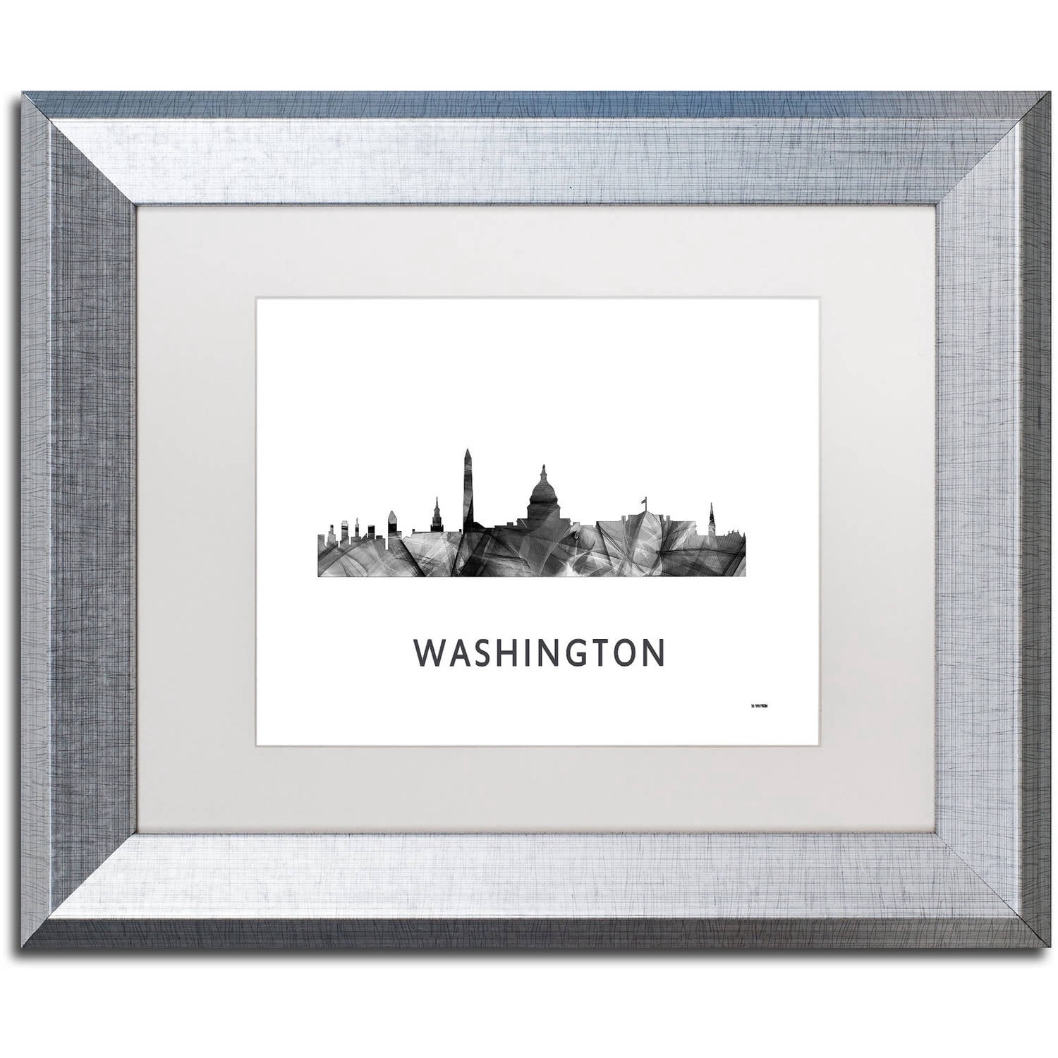 Trademark Fine Art 'Washington DC Skyline WB-BW' Canvas Art by Marlene Watson, White Matte, Silver Frame