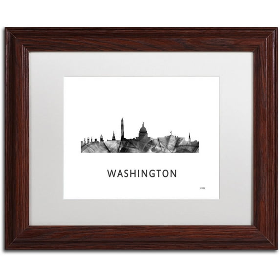 Trademark Fine Art 'Washington DC Skyline WB-BW' Canvas Art by Marlene Watson, White Matte, Wood Frame