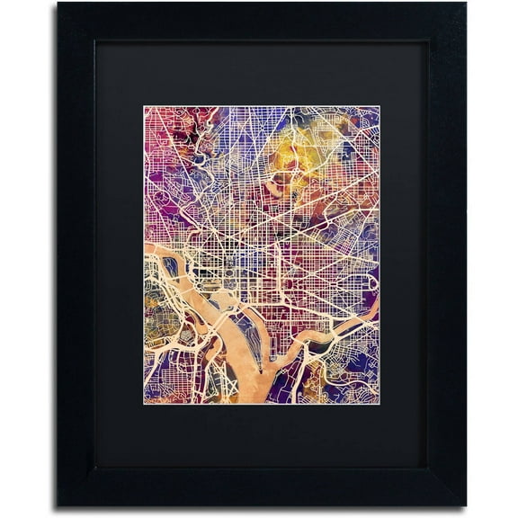 Trademark Fine Art "Washington DC Street Map 2" Canvas Art by Michael Tompsett, Black Matte, Black Frame