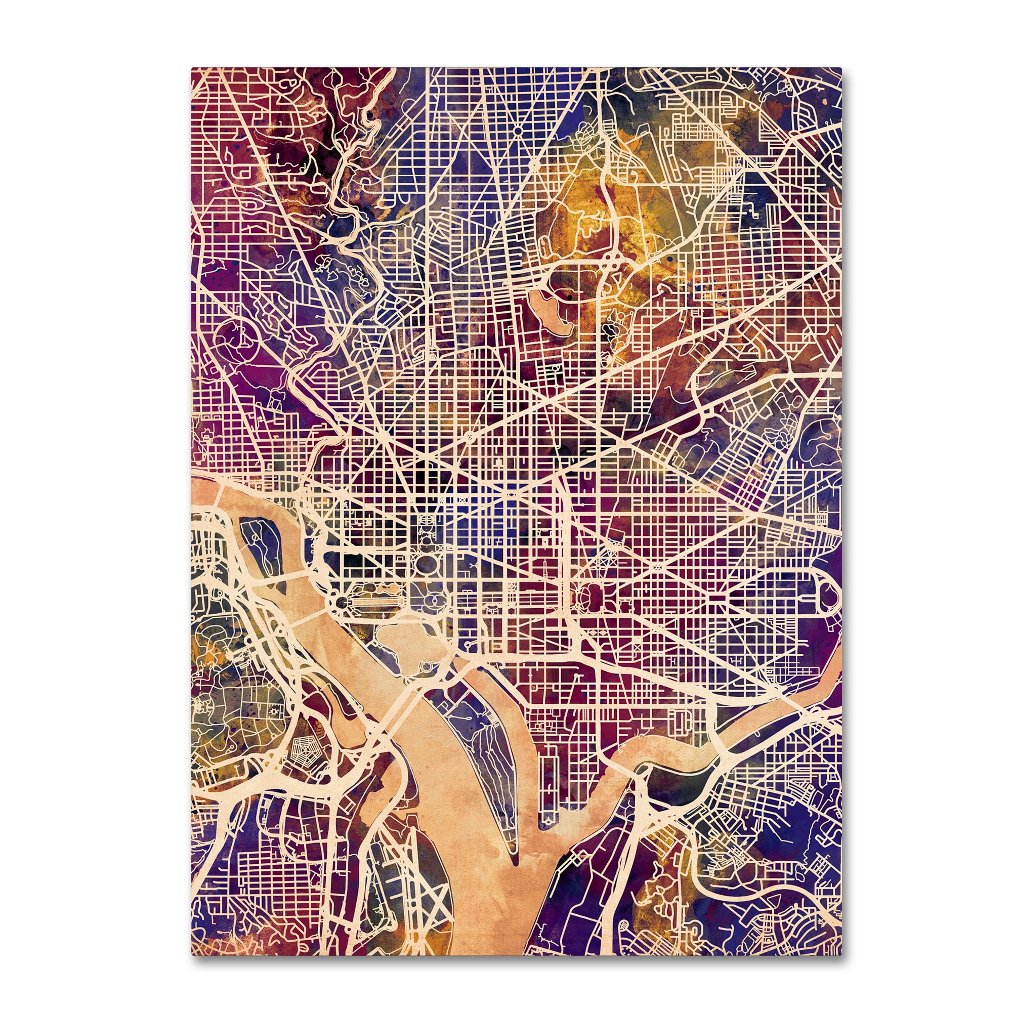 Trademark Fine Art "Washington DC Street Map 2" Canvas Art by Michael Tompsett