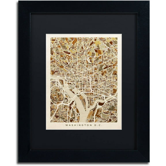Trademark Fine Art "Washington DC Street Map 3" Canvas Art by Michael Tompsett, Black Matte, Black Frame