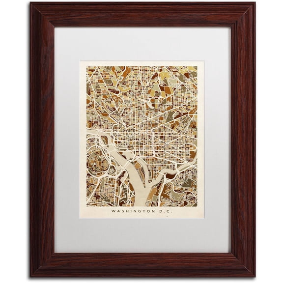 Trademark Fine Art "Washington DC Street Map 3" Canvas Art by Michael Tompsett, White Matte, Wood Frame