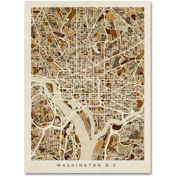 Trademark Fine Art "Washington DC Street Map 3" Canvas Art by Michael Tompsett