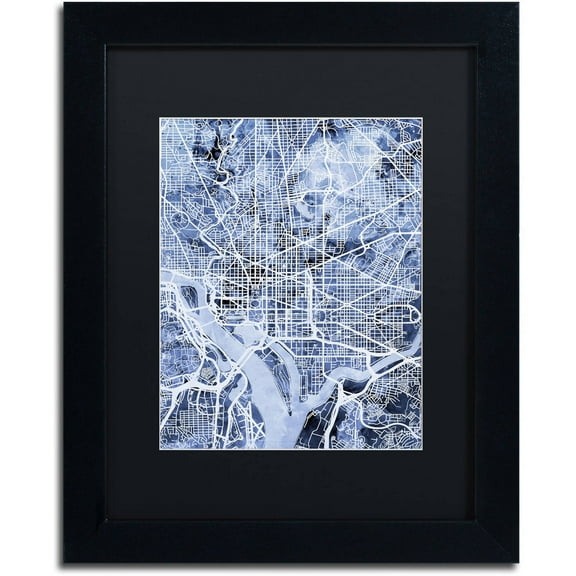Trademark Fine Art "Washington DC Street Map B&W" Canvas Art by Michael Tompsett, Black Matte, Black Frame