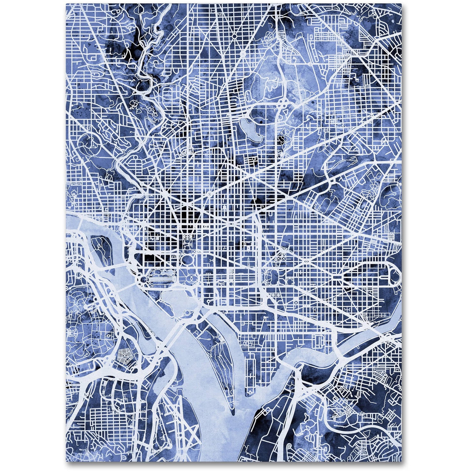 Washington DC Blue and White Canvas Street Map Art