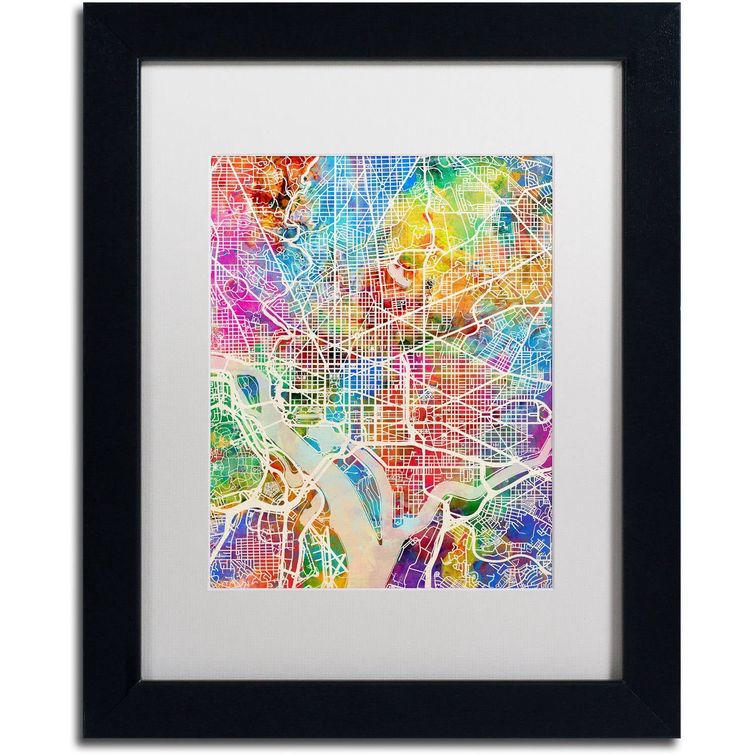Trademark Fine Art "Washington DC Street Map" Canvas Art by Michael Tompsett, White Matte, Black Frame