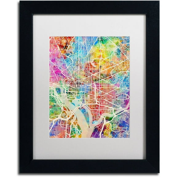 Trademark Fine Art "Washington DC Street Map" Canvas Art by Michael Tompsett, White Matte, Black Frame
